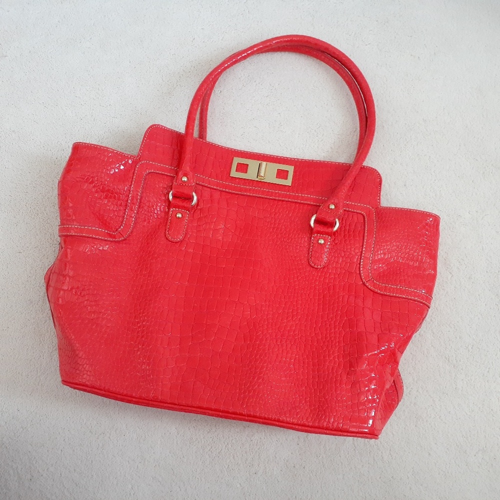 Nine West Faux Crocodile Print Patent Leather Purse